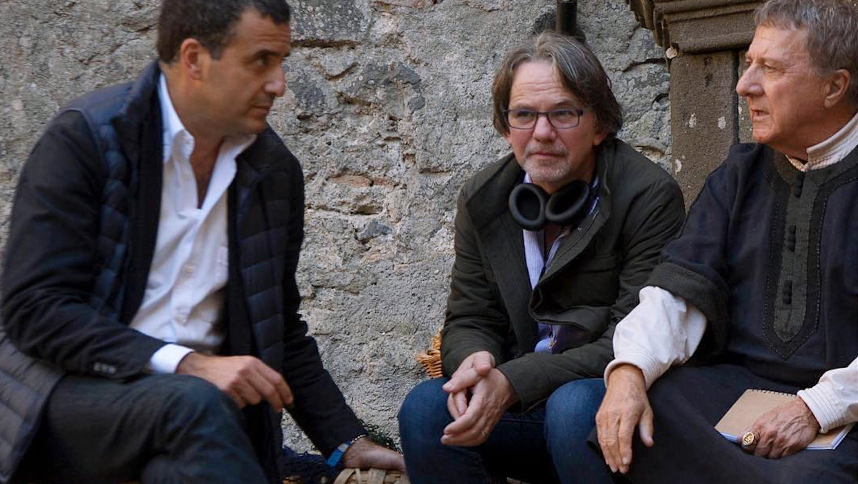 Frank Spotnitz and Dustin Hoffman on set filming Medici: Masters of Florence